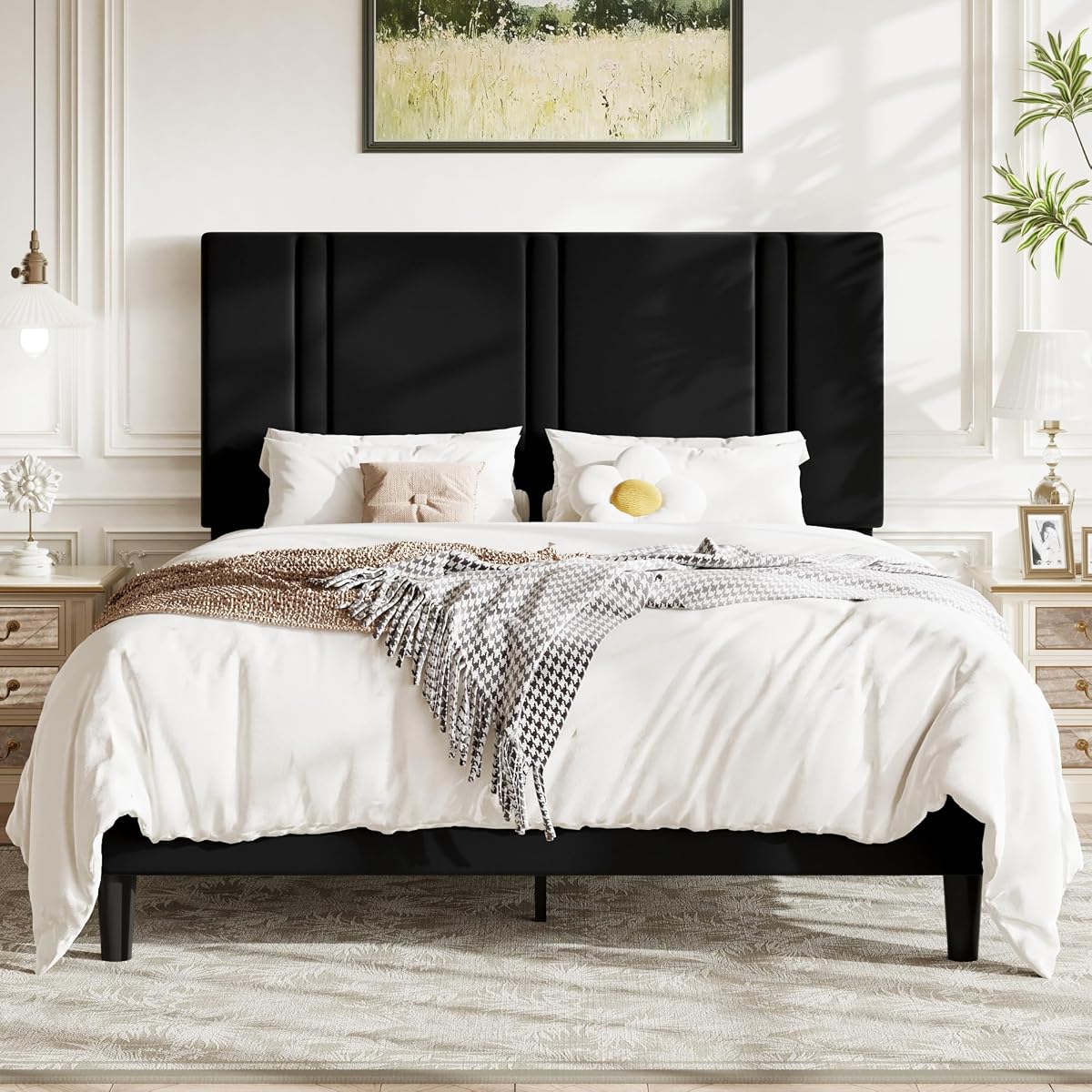 Queen Platform Bed Frame with Adjustable Headboard