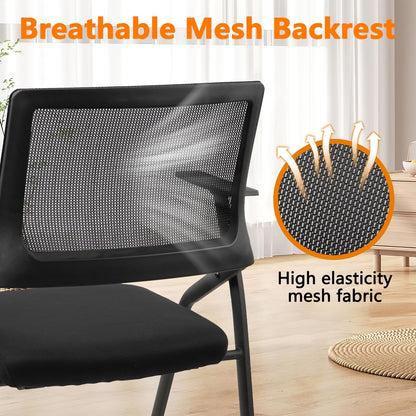 Black (40pk), Stackable & Foldable Office Chairs with Ergonomic Lumbar Support and Thickened Seat Cushion, Folding Mesh Fabric Reception Guest Chair for School Church Lobby Conference Room,