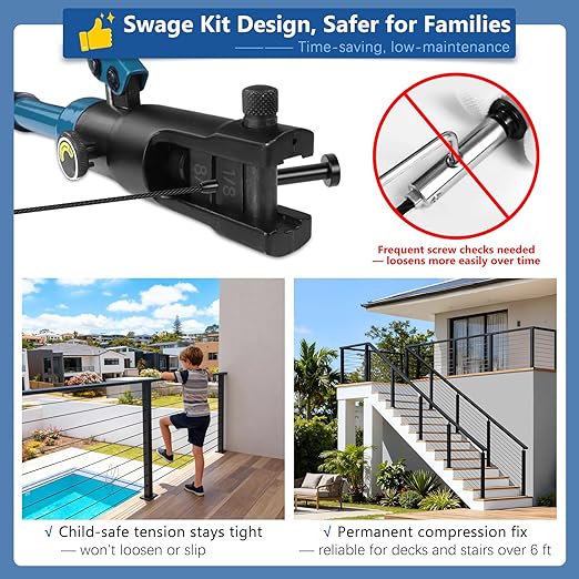 36" Modular 12-16FT Black T304 Cable Railing Post Kit, Complete Cable Railing System with 4 Level Posts & 177ft 1/8" Wire Rope(No Handrail), Adjustable Length Easy DIY for Decks/Porch