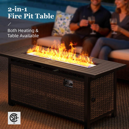 8-Piece Outdoor Furniture Set with Fire Pit Table, Patio Conversation Set with 5.5-Inch Thick Cushions & High Back Swivel Chairs, All-Weather Wicker Deep Seating Sofa with Ottomans, Blue