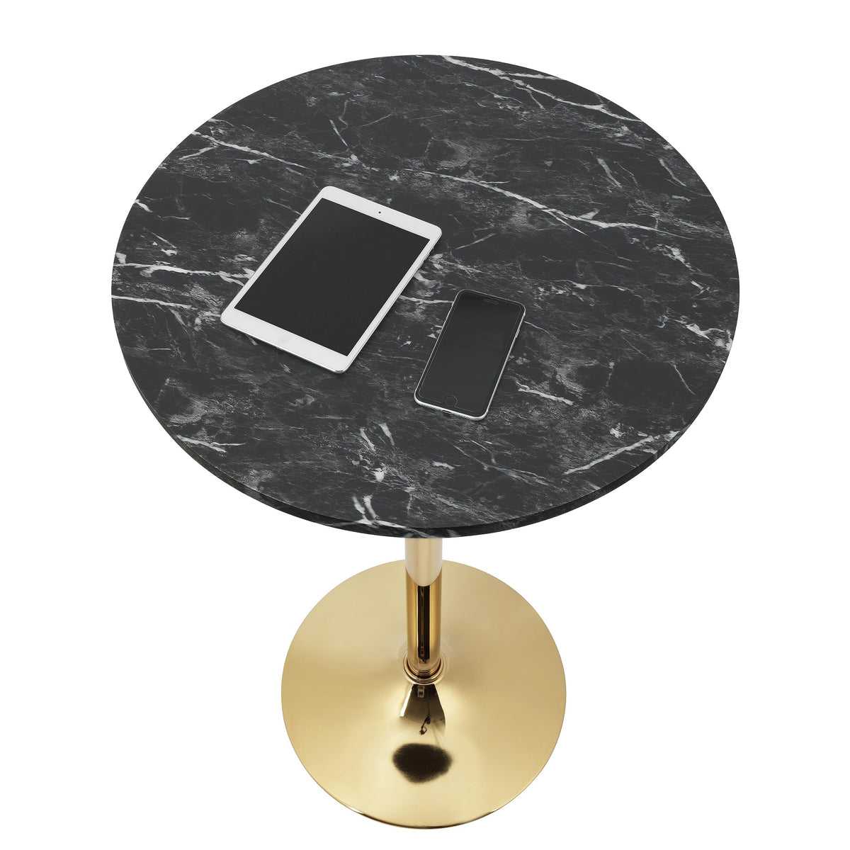 24" Round Cocktail Bar Table with Metal Base, Tall Bistro Pub Table, Counter Bar Height Table for Kitchen, Dining Room, Living Room, Easy Assembly, Black&Gold