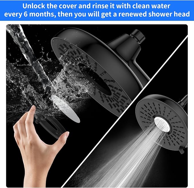 Filtered Shower Head- 8 Inches High Pressure Fixed Rain Showerhead with Filter - filtro para ducha de baño (Matt Black)