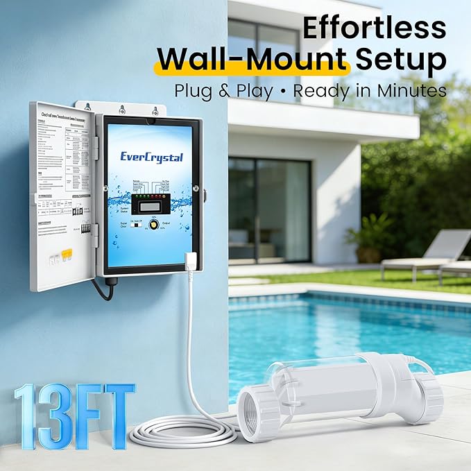 Salt Water Pool Chlorinator System - Up to 40,000 Gallons | For Inground Pools, Self-Cleaning Salt Chlorine Generator, Clear Housing, Flow & Temp Sensors, 1 Year Warranty