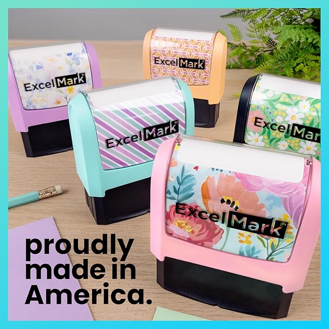 ExcelMark Address Stamp - Custom Return Address Stamp with Elegant Designs, Vibrant Colors & Patterns – Perfect for Mail, Invitations & Gifts (Seafoam Mount, Signature Frame)