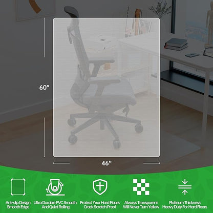 100pointONE Office Chair Mat for Hardwood Floors, Easy Glide Floor Mat for Rolling Chair & Computer Desk, Clear Desk Chair Mat for Home Office Rolling Chairs 46" x 60"