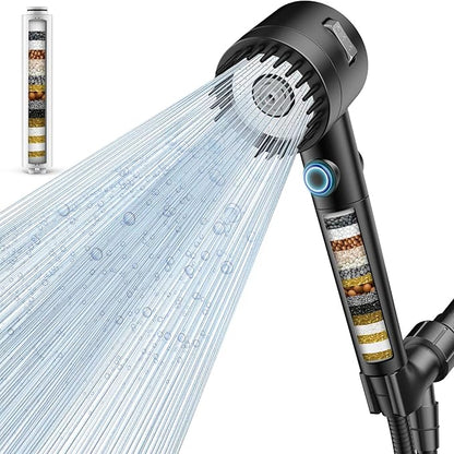 Filtered Shower Head with Handheld, High Pressure 5-Spray Ion Drops Shower Head with Filters for Hard Water, ON/OFF Switch Showerhead for Pets Bath, Shower Heads Filter - Remove Chlorine