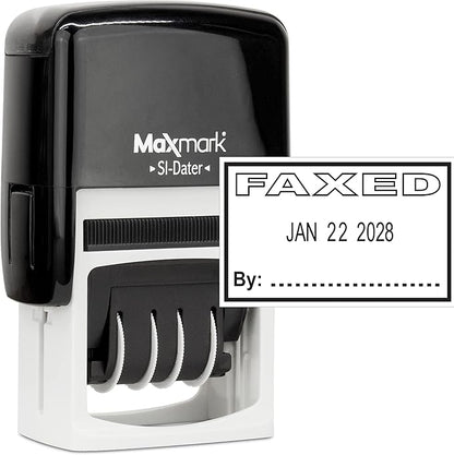 MaxMark Office Self Inking Date Stamp with Phrase Faxed - Black Ink