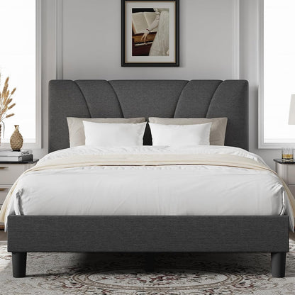 Queen Size Bed Frame Upholstered Queen Bed Frame with 3-Height Adjustable Headboard, Strong Weight Capacity, No Box Spring Needed, Easy Assembly, Grey