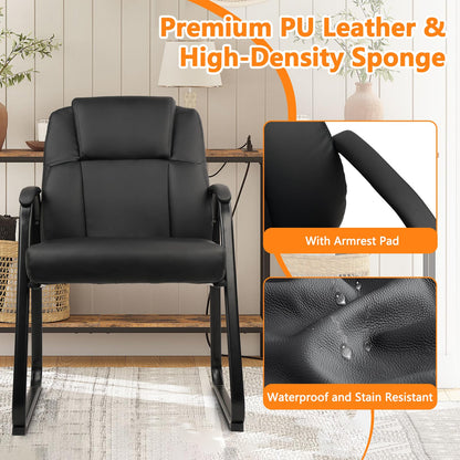 4 Pack, Leather Guest Chair with Padded Arm Rest for Reception Meeting Conference and Waiting Room Side Office Home Black with Sled Base