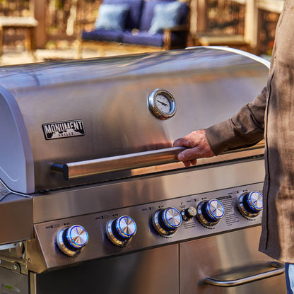 6+1 Burner Stainless Steel Cabinet Style Propane Gas Grill with Knob Controls, Side Burner, Built-In Thermometer, and Rotisserie Kit
