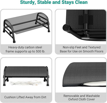 YEASHEIN Adjustable Foot Rest for Under Desk at Work, Ergonomic Under Desk Footrest with 6 Positions, Foot Stools for Under Office Desk Chair, Leg Rest for Home, Car, Computer, Gaming Accessories