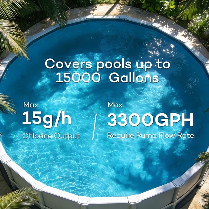 Salt Water Pool Chlorinator System for Above Ground Pools 15,000 Gallons | Built-in Salinity Sensor, Smart All-in-One Design, Plug-in Salt Chlorine Generator, Easy to Set-Up, Clear Housing
