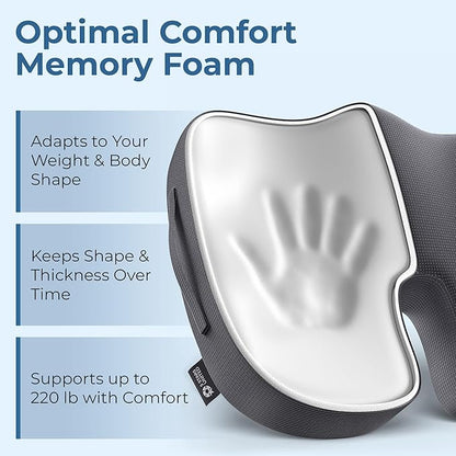 5 STARS UNITED Seat Cushion for Tailbone Pain Relief – Memory Foam Cushion for Coccyx, Hip, Hemorrhoid, Sciatica & Post-Surgery Recovery – Wheelchair, Car, Desk, Gaming & Office Chairs, D Gray