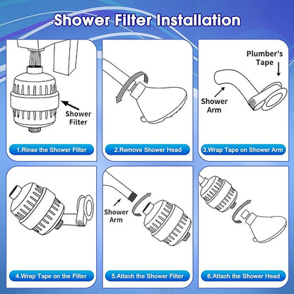 2 Pcs Shower Filter with 4 Pack 20 Stage Shower Filter Replacement, Heavy Duty Water Softener to Remove Chlorine, Fluoride, Heavy Metals, Iron, Improve Your Skin and Hair