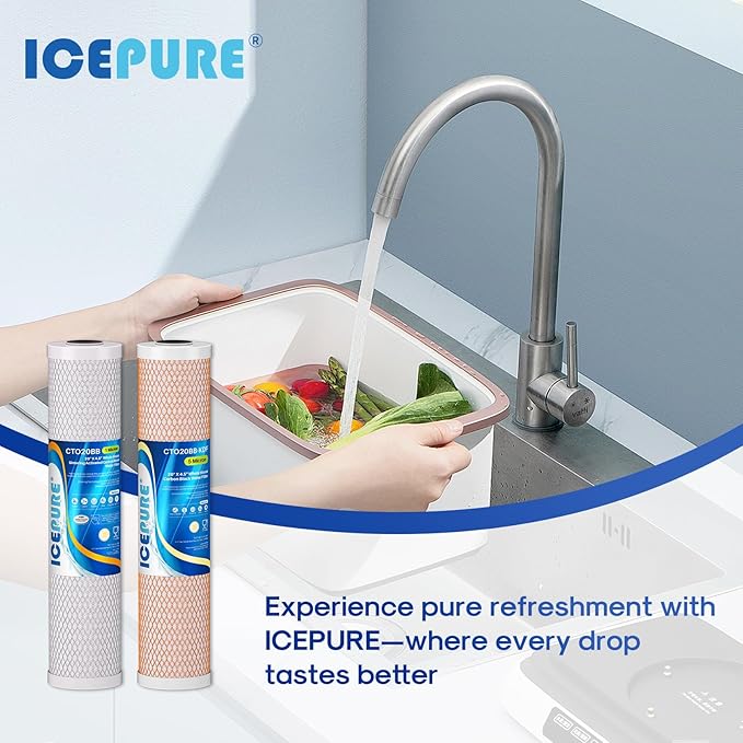 ICEPURE 2-Stage 20" x 4.5" Whole House Water Filter Combo Set, 20 Inch CTO Carbon Block Cartridge and KDF Heavy Metal Removal Water Filter Replacement for FC25B, CB-BB-20, DB20P, Pack of 1