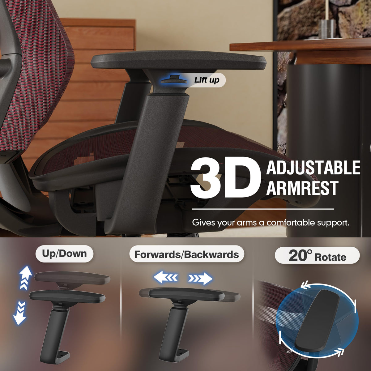 Office Chair,Ergonomic Computer Desk Chair,Sturdy Task Chair- Adjustable Lumbar Support & Armrests,Tilt Function,Comfort Wide Seat,Swivel Home Office Chair