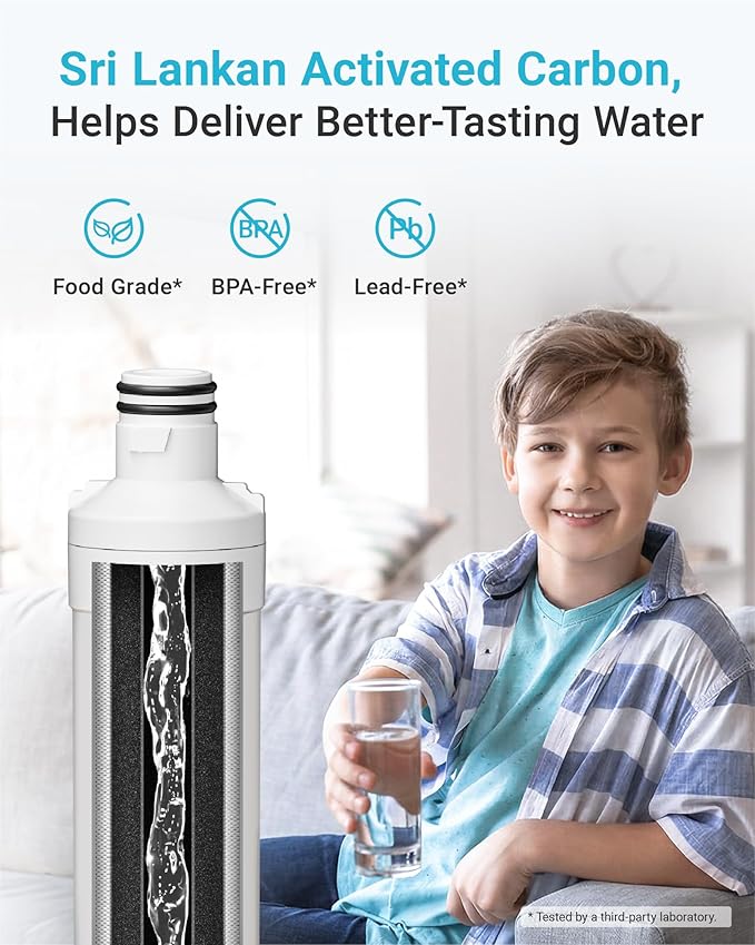 AQUA CREST LT1000PC ADQ747935 MDJ64844601 Refrigerator Water Filter, Replacement for LG® LT1000P®, LT1000PC, LT1000PCS, ADQ74793501, ADQ74793502, LFXS26973S, Kenmore 469980, 9980, 3 Filters
