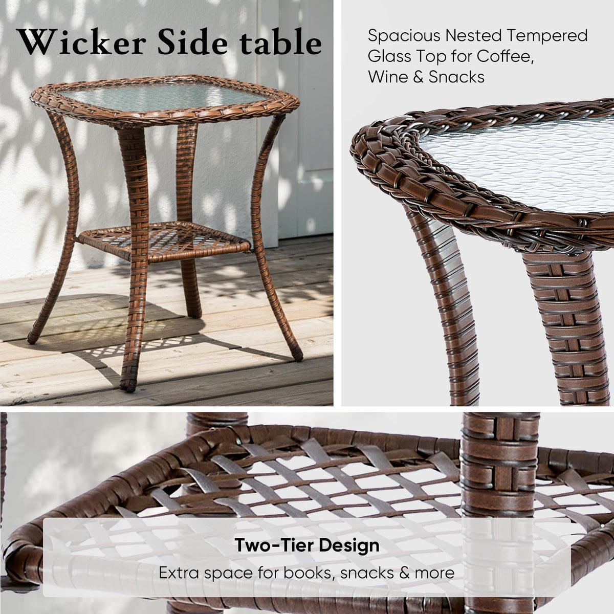 Luxury 6" Thick Cushioned 8 Pieces Patio Furniture Set with Outdoor Couch, Wicker Outdoor Conversation Set with High Back Swivel Rocker Chairs for Deck Porch Yard and Poolside - Brown+Grey