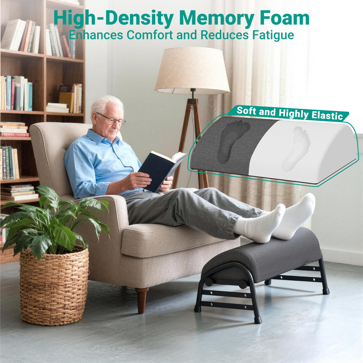 Adjustable Foot Rest for Under Desk at Work, Ergonomic Foot Stools with 7 Positions, Elevated Cushion Under Desk Footrest with Metal Frame, Leg Rest Used for Home, Car, PC Gaming Accessories
