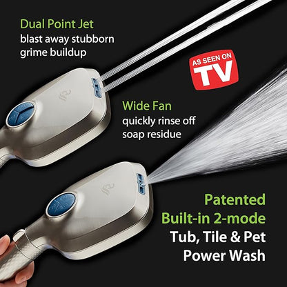 AquaCare 4X High Pressure 10 Spray Mode Filtered Showerhead - Handheld Shower Head Filters Chlorine to Heal Dry Skin, Revive Hair - Dual Power Wash Cleans Tub, Tile, Pets - Hard Water Softener, Nickel