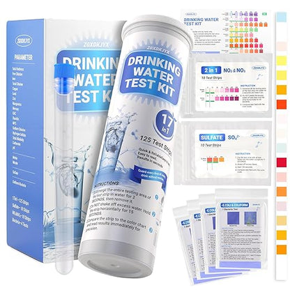 21-in-1 Home Drinking Water Testing Kit,145 Strips + 4 Bacteria Tests,Tap and Well Water Test Kit, Easy to Test and Read Home Test Strips for Hardness, Lead, Iron, Fluoride, pH, Copper and More