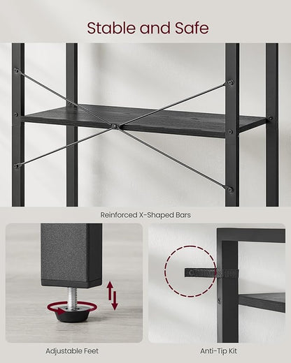 VASAGLE 5-Tier Bookshelf, Bookcase with Steel Frame, Book Shelf for Living Room, Home Office, Study, 11.8 x 26 x 60.2 Inches, Industrial Style, Ebony Black and Ink Black ULLS061B56