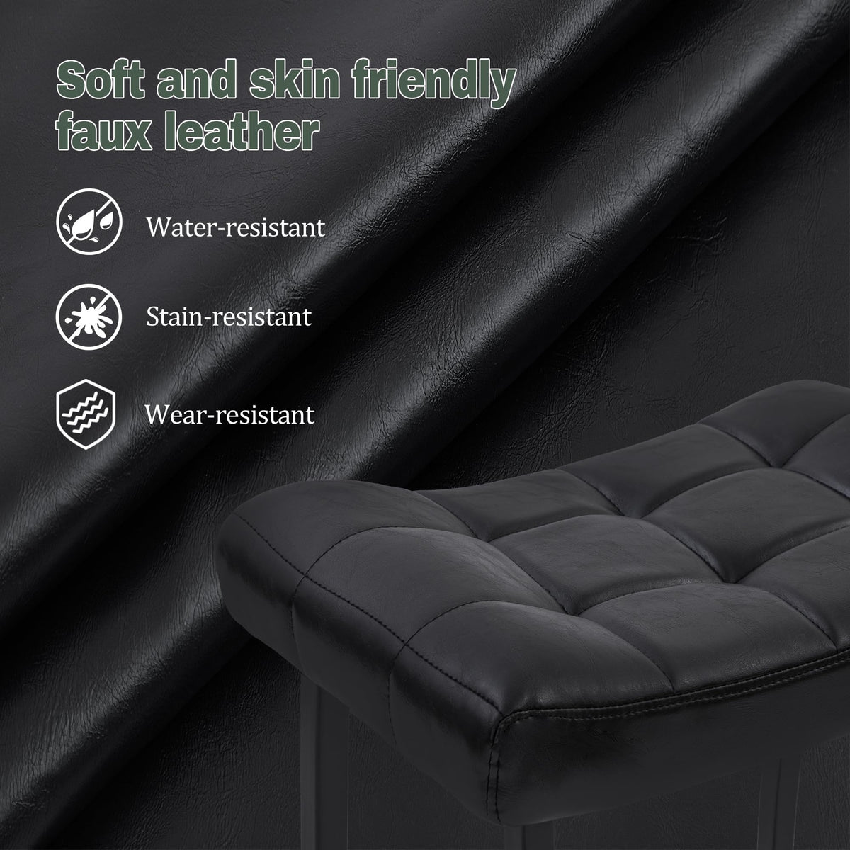 Black Modern Bar Stool for Kitchen Counter Backless Counter Height Barstool with Upholstered Faux Leather Seat and Metal Frame Industrial 24 inch Bar Chair
