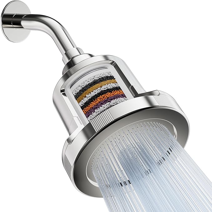Mist Shower Filter Head for Hard Water Improves Skin, Hair, and Nails - Large, High Output Filtered Shower Head with Filter Softens Water and Removes Chlorine and Heavy Metals, Chrome