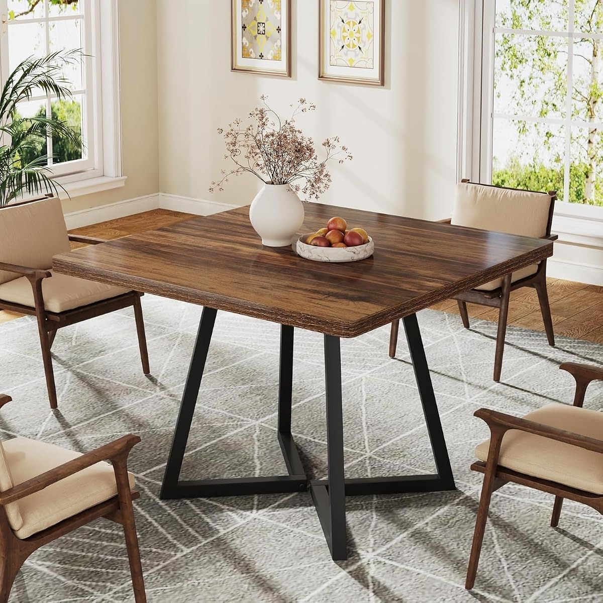 Tribesigns Square Dining Table for 2, 31.5" Industrial Dinner Table with Metal Base, Kitchen Table for Dining Room, Small Space, Apartment, Rustic Brown & Black
