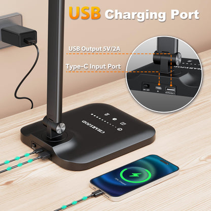 LED Desk Lamp for Office Home, Height Adjustable Architect Desk Light with USB Adapter, Stepless Dimming Desk Lamp Light for Reading, Study, Workbench