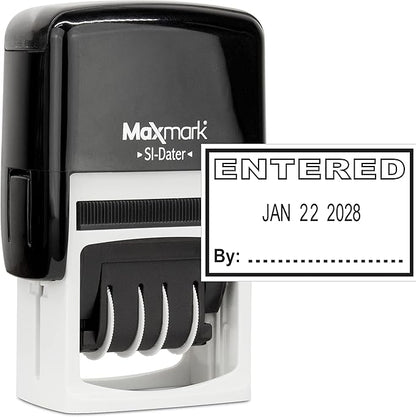 MaxMark Office Self Inking Date Stamp with Phrase Entered - Black Ink