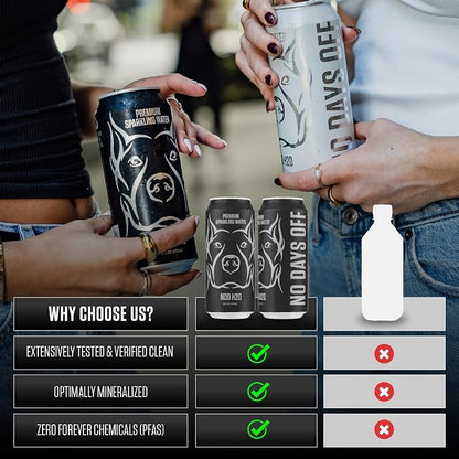 NO DAYS OFF Premium Sparkling Water - 12 Pack,16 fl oz, Sparkling (Unflavored) - Ultra-Purified Reverse Osmosis with Gentle Carbonation, Served in BPA-free 100% Recyclable Cans