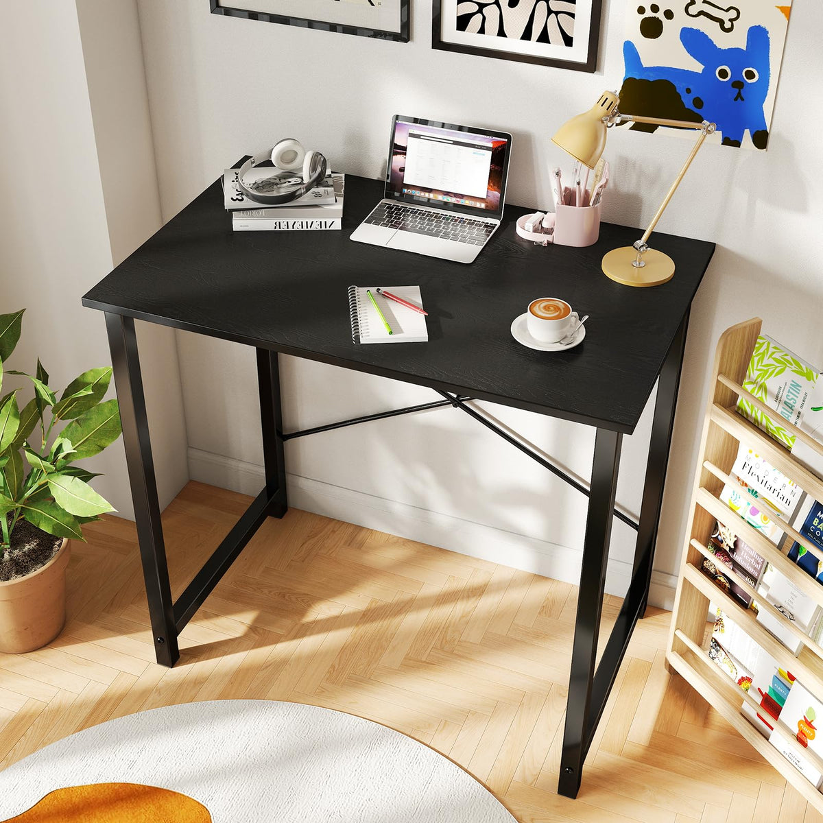 31 Inch Small Computer Desk for Home Office, Gaming Writing Desks for Bedroom Modern Study Work Table Simple Style Workstation with Reinforcement Structure, Black