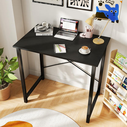 31 Inch Small Computer Desk for Home Office, Gaming Writing Desks for Bedroom Modern Study Work Table Simple Style Workstation with Reinforcement Structure, Black