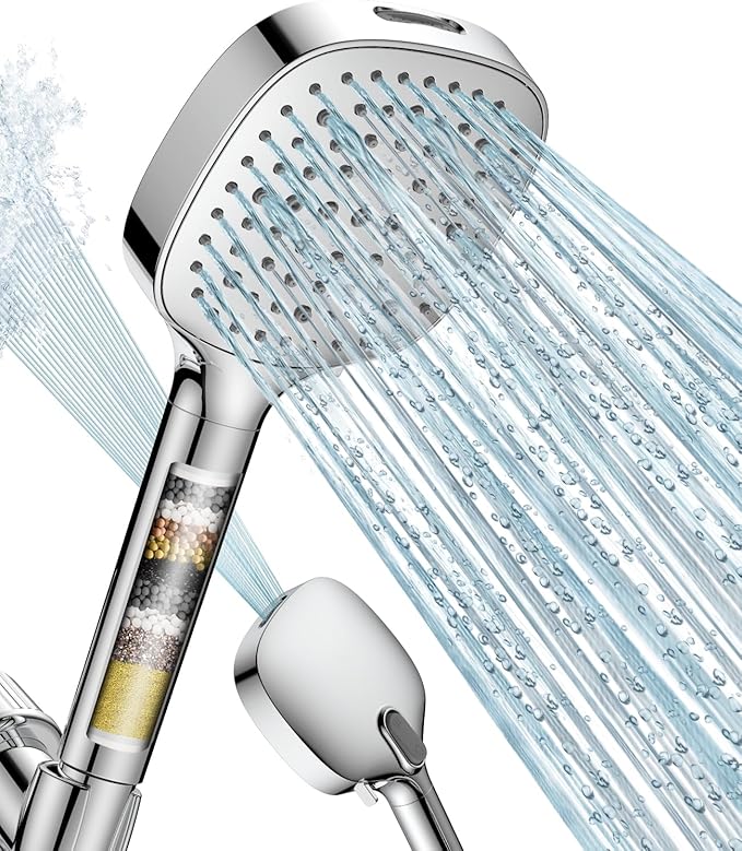 MakeFit Filtered Shower Head with Handheld, 7 Modes High Pressure Handheld Showerhead with Filters, Detachable Shower Heads Water Softener Filters Beads for Hard Water - Remove Chlorine & Heavy Metals