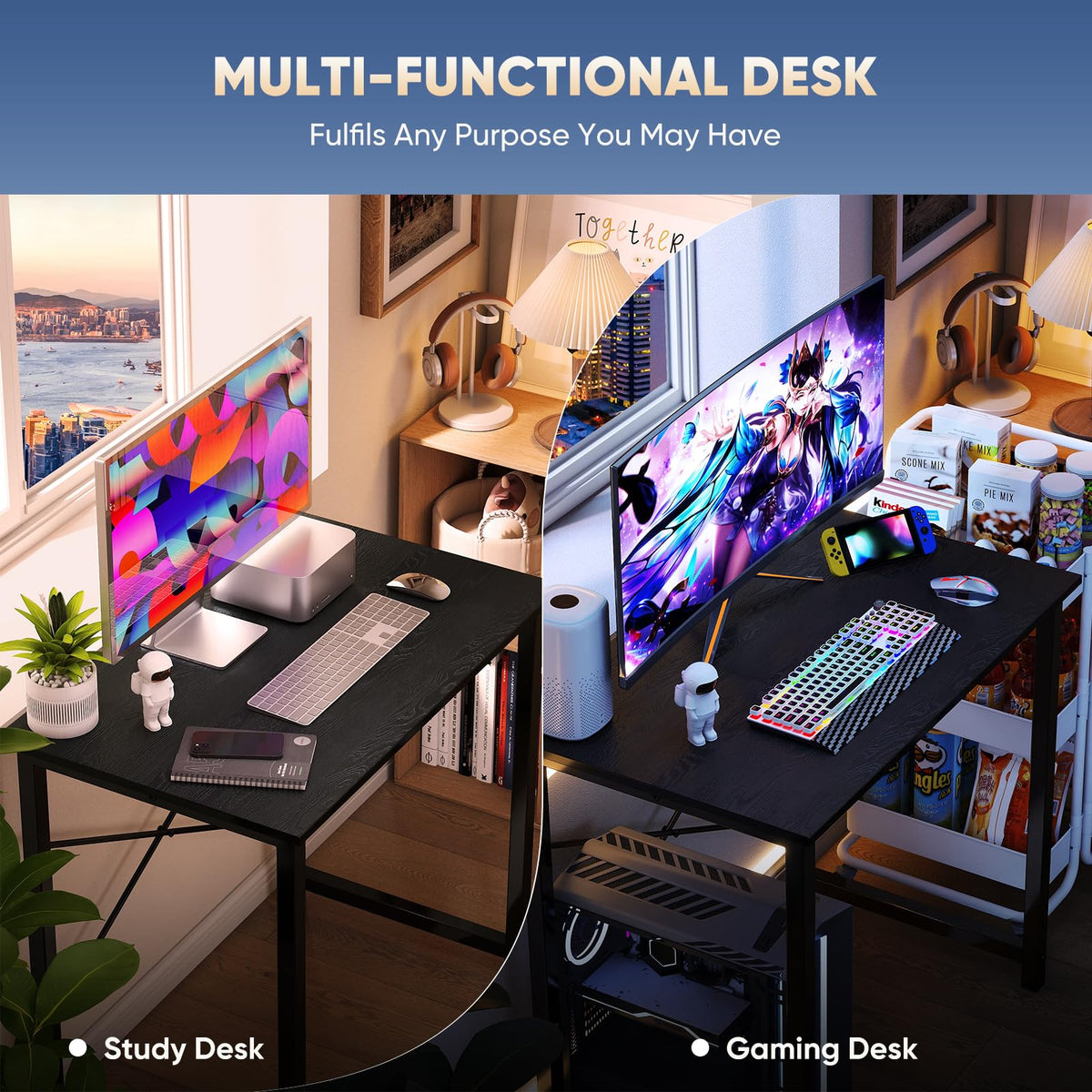 31 Inch Small Computer Desk for Home Office, Gaming Writing Desks for Bedroom Modern Study Work Table Simple Style Workstation with Reinforcement Structure, Black