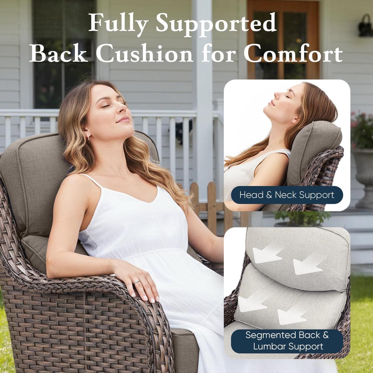 Luxury 6" Thick Cushioned 6 Pieces Patio Furniture Set with Outdoor Couch, Wicker Outdoor Conversation Set with High Back Swivel Rocker Chairs for Deck Porch Yard and Poolside - Brown+Grey