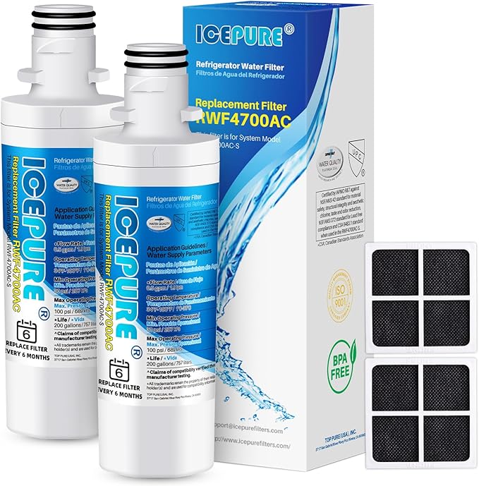 ICEPURE ADQ747935 Replacement for LG LT1000P Kenmore Elite 9980 MDJ64844601 LT1000, LT1000PC, ADQ74793501 LMXS28626S, LMXS30796S LMXC23796S Refrigerator Water Filter and LT120F Air Filter, 2 Combo