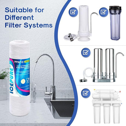 5 Micron 10" x 2.5" String Wound Sediment Water Filter Cartridge for Well filter Universal Replacement for Any 10 inch RO Unit, WP-5, Aqua-Pure AP110, CFS110, Culligan P5, WFPFC4002, WP-5, CW-MF,4PACK