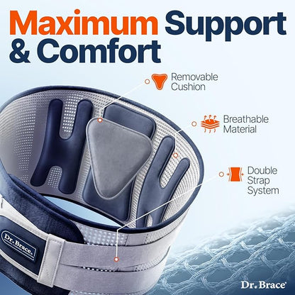 DR. BRACE® Lower Back Brace for Men & Women for Lower Back Pain Relief, Revolutionary Versatile Splints System & Removable Lumbar Pad, Adjustable & Breathable Back Support Brace (35.4-41.3″)