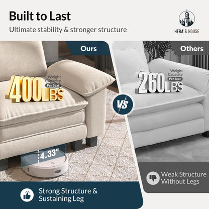 124" Modular Sectional Sofa, Oversized L Shaped Couches for Living Room, Comfy Cloud Couch with Ottoman, 4-Seater Deep Seat Sofa with Throw Pillow, Chenille Beige