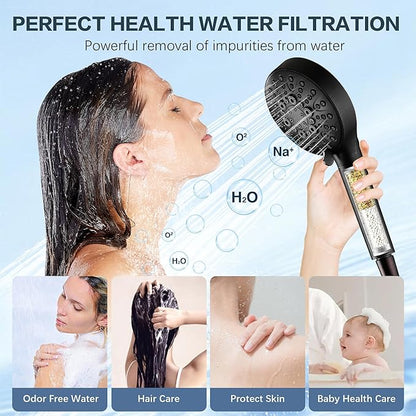 BRIGHT SHOWERS Filtered Shower Head with Handheld, High Pressure 9 Spray Mode Showerhead with Long Hose and Bracket, Water Softener Filters Beads for Hard Water - Removes Chlorine, Oil-Rubbed Bronze