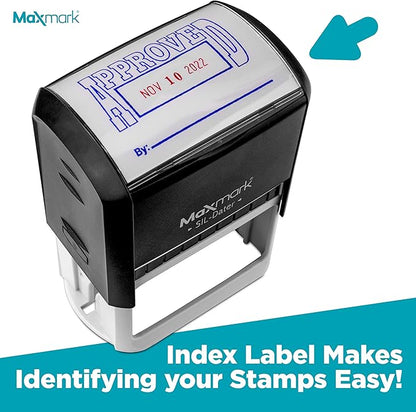 MaxMark Large Self-Inking Rubber Date Office Stamp with Approved Phrase & Date - Blue Ink, 12-Year Band - Style 3