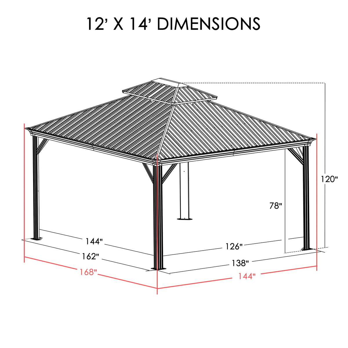12' x 14' Hardtop Gazebo, Aluminum Frame with Galvanized Steel Double Roof, Outdoor Permanent Pavilion with Curtains and Netting for Patio, Backyard, Deck, Lawn (Gray)