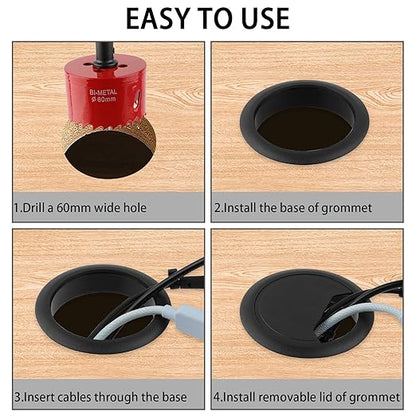 2-3/8 Inch(60mm) Desk Grommet,13 Pieces Wire Grommet, Desk Hole Cover for Cables with Hole Saw,Plastic Cable Cord Wire Hole Cover for Desk, Table,Cabinet,Countertop and Other Furniture(Black)