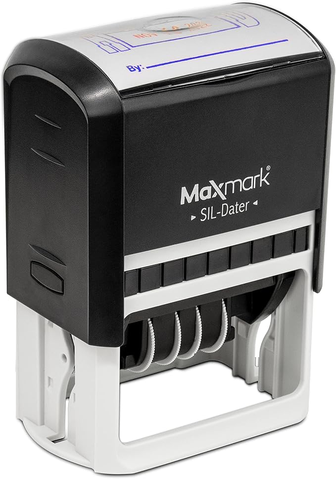 MaxMark Large Self-Inking Rubber Date Office Stamp with Paid Phrase & Date - Blue/Red Ink, 12-Year Band - Style 3