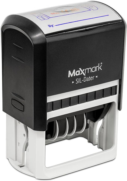 MaxMark Large Self-Inking Rubber Date Office Stamp with Paid Phrase & Date - Blue/Red Ink, 12-Year Band - Style 3