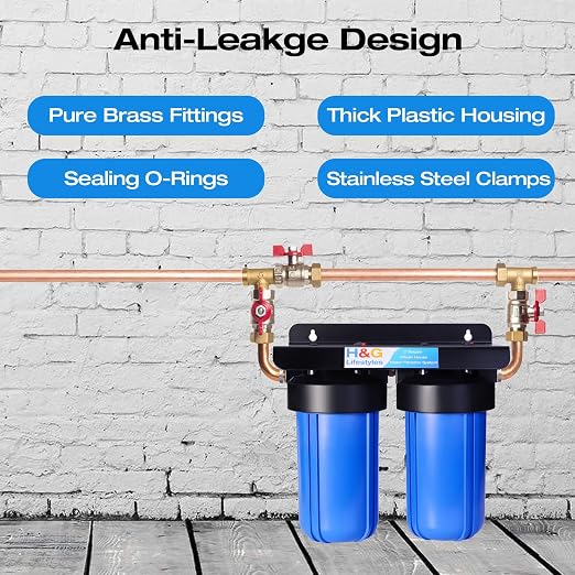 H&G Lifestyles 2-Stage Whole House Water Filtration System 50,000 Gallons | GAC KDF 58 Filter and PP Cotton Filter, Chlorine Odor Heavy Metal Lead Sediment Removal, Drinking Water Purification System