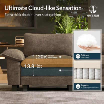 2 Pieces Modular Sectional Sofa Sets, Oversized Couch Set with Loveseat and Armchair, Comfy Cloud Couches with Throw Pillows, 3-Seater Deep Seat Sofa for Living Room, Chenille Taupe