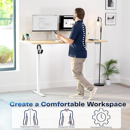 VIVO Electric 71 x 36 in Standing Desk, Memory Height Adjustment, 1B Series, Holds 220 lbs, Light Wood Top White Frame, DESK-KIT-1W7C-36
